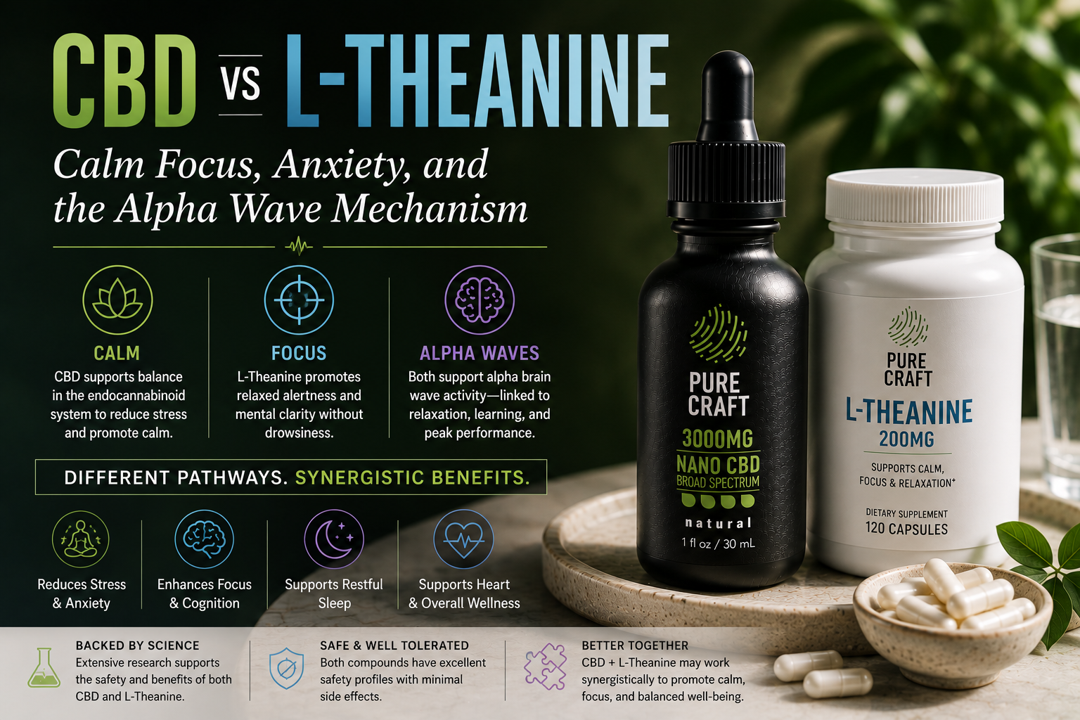 CBD vs L-Theanine: Calm Focus, Anxiety, and the Alpha Wave Mechanism | PureCraft CBD