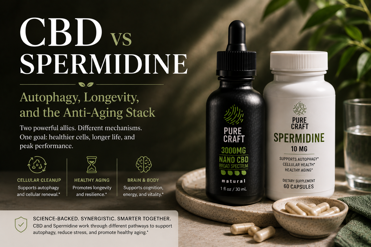 CBD vs Spermidine: Autophagy, Longevity, and the Anti-Aging Stack | PureCraft CBD