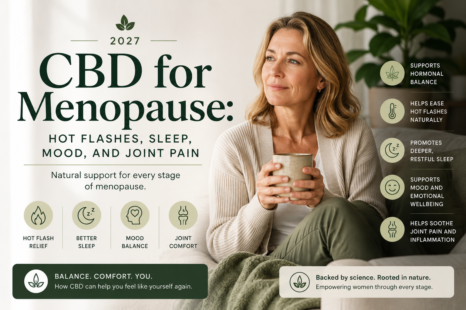 CBD for Menopause: Hot Flashes, Sleep, Mood, and Joint Pain 2027 | PureCraft CBD
