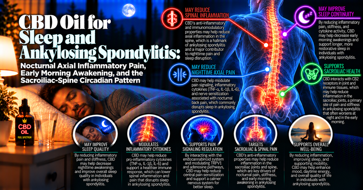 CBD Oil for Sleep and Ankylosing Spondylitis: Nocturnal Axial Inflammatory Pain, Early Morning Awakening, and the Sacroiliac-Spine Circadian Pattern | PureCraft CBD